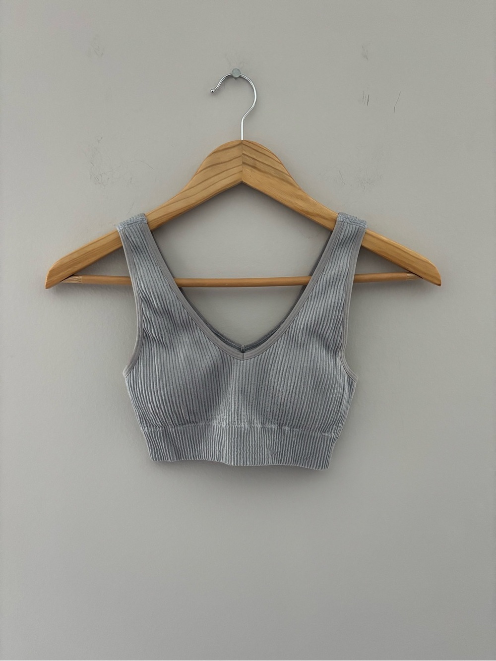 Aerie Real Good Ribbed V-Neck Lounge Yoga Bra Light Gray Size xs